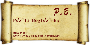 Páli Boglárka névjegykártya